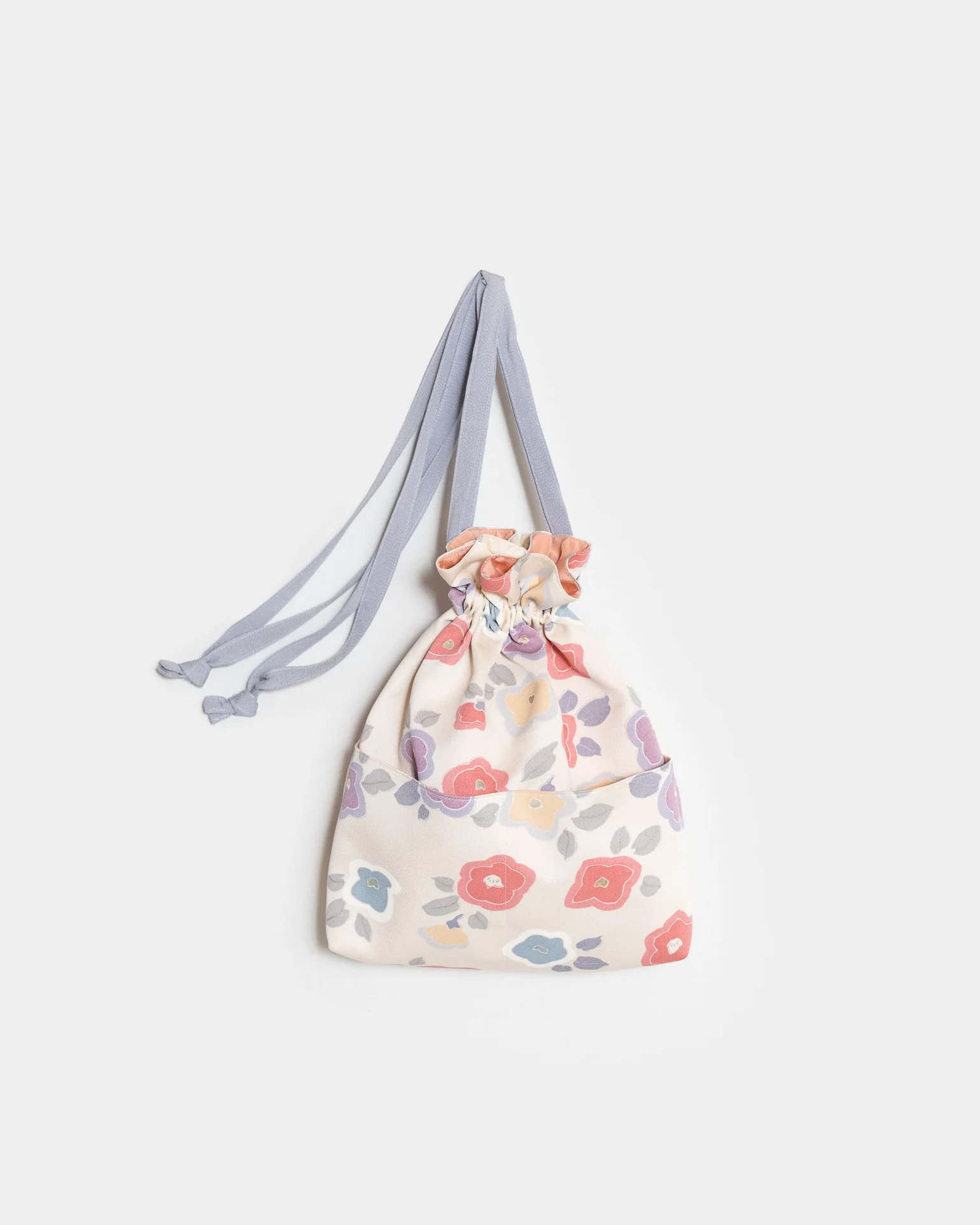 Remake KIMONO white with flower pattern bag