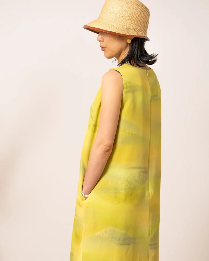Remake KIMONO yellow color woman dress